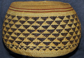 Hupa basket with geometric pattern of triangles