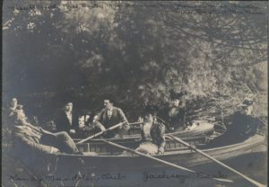 Alice Miner and friends in a boat in Jackson Park, Chicago