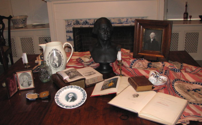 Display of books and other items commemorating George Washington